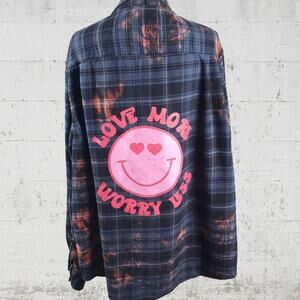 Love More Flannel Shirt Smiley Valentine's Custom Black Flannel 3XL